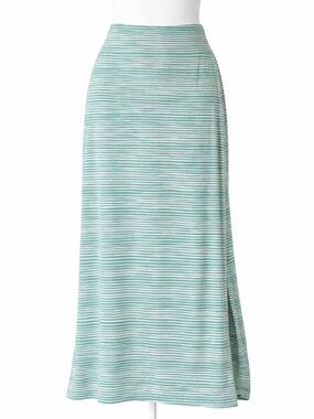 LOFT Green and White Striped Maxi Skirt Size Small Petite